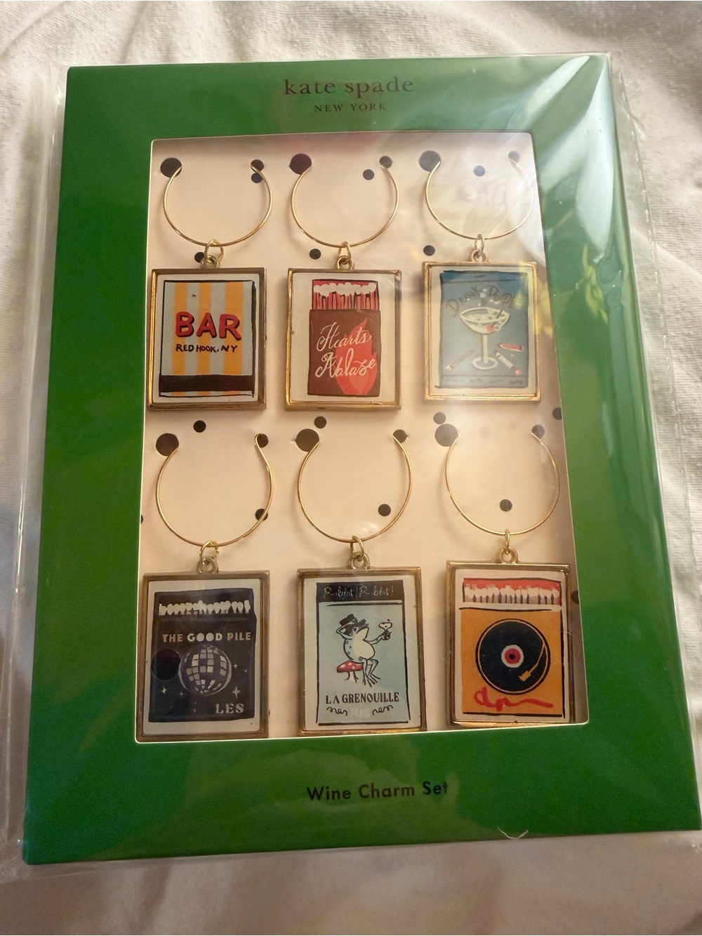 NWT kate spade green Purse Matchbook Wine Charm Set - Multicolor Accents
